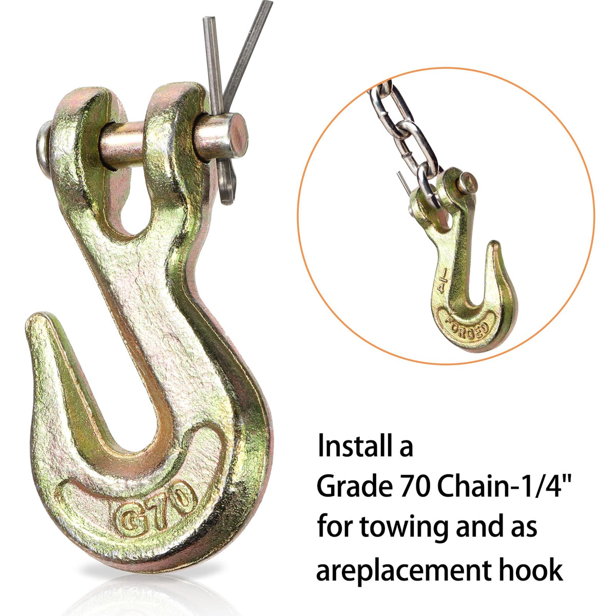 Lawei 10 Pack 1/4 Inch Clevis Grab Hook, G70 Forged Steel Transport Chain Hook, Heavy Duty Safety Chain Hook for Trailer Truck, Chromate Finish Safety Hooks, Suitable for 6mm Chain