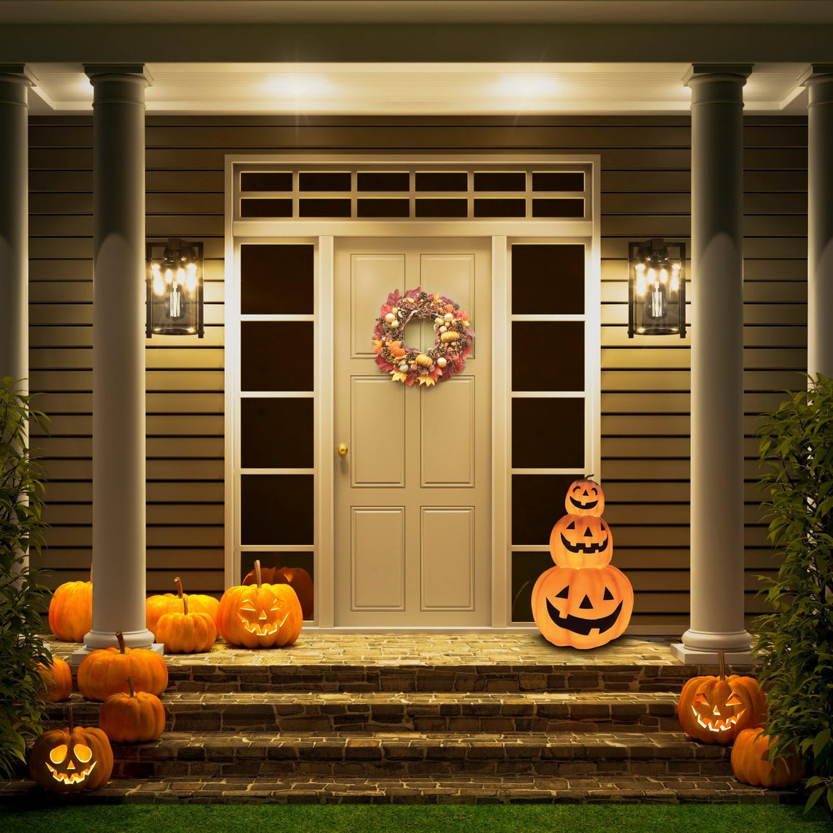 Haunted Hill Farm 2-Ft 3 Stacking Pumpkins Blow Mold, Light Up Halloween Decoration & Prop, Indoor Pumpkin Décor for Haunted House, Apartment, Home & Office