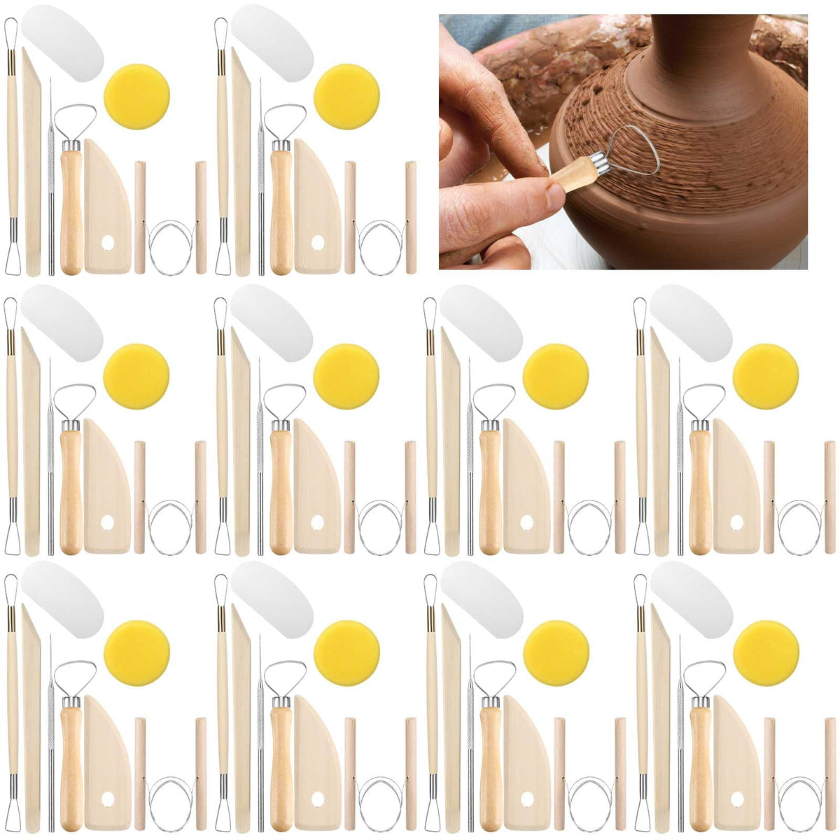 Leriton 40 Pcs Pottery Clay Tools Kit Sculpting Clay Tool Includes Cutting Modeling Trimming with Wooden Handles Carving Kit for Beginners Carving Shaping
