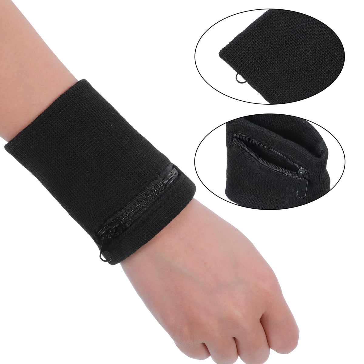 DOPENSPI 4PCS Wrist Wallet, Wrist Sweatband with Zipper Breathable Wristbands Ankle Wallet Coin Keys Storage Pouch Pocket for Gym Running Hiking Jogging Sports