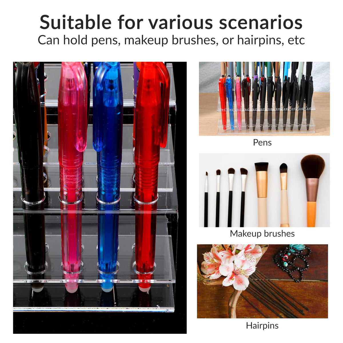 Kifmurase 48 Holes Pen Display Stand, Acrylic Pencil Holder for Craft Shows, Clear Makeup Brush Rack, Beaded Eyebrow Art Brush Organizer, Makeup Tool Organizer for School Office Home Retail Store