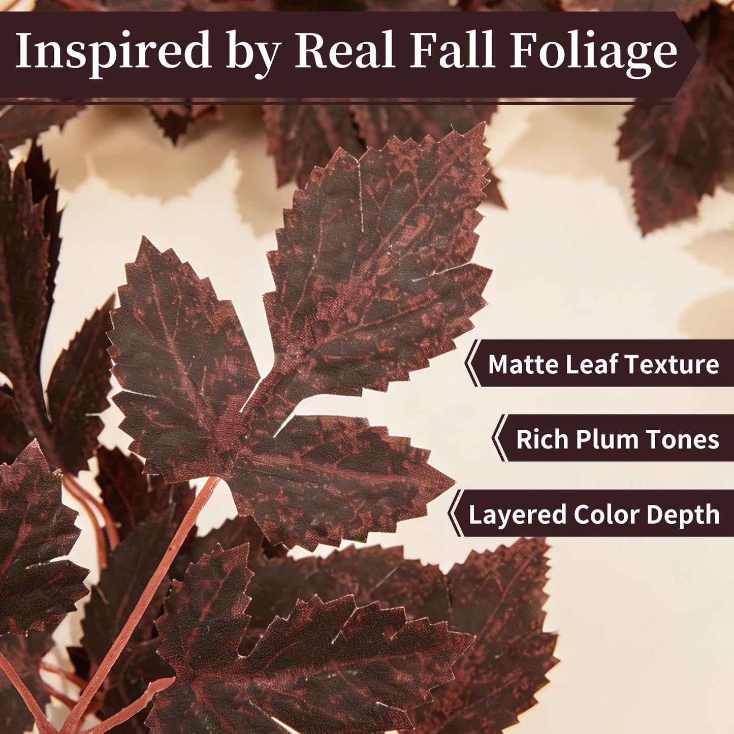 Fall Decorations for Home-6FT Dark Plum Fall Garland, Fuller Artificial Autumn Leaf Garland for Mantel, Fireplace, Table, Moody Thanksgiving Halloween Decor with Flexible Branches for Indoor Styling
