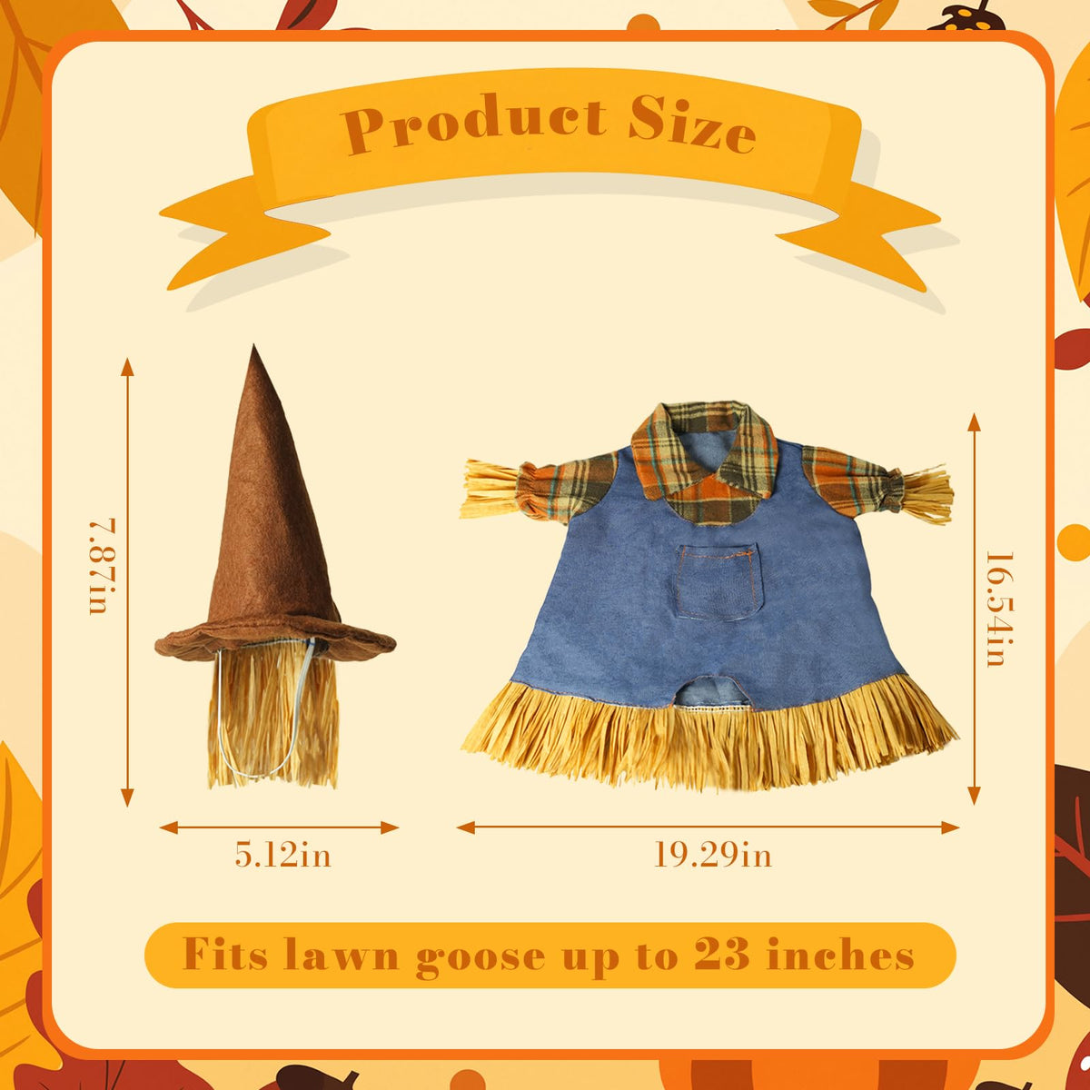 Tiaforza Fall Scarecrow Porch Goose Outfits for 23" Lawn Statue - Cute Hat & Clothes Set for Concrete/Plastic/Cement Goose, Seasonal Autumn Costume for Garden Yard Patio Decor