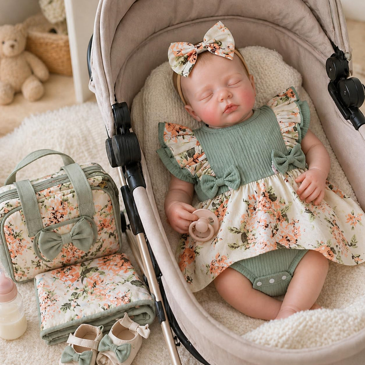 Reborn Baby Doll Clothes Accessories 22 Inch Girl Outfits 2 Pcs Set for 22-24 Inch Reborn Doll&Toddler Girl Doll