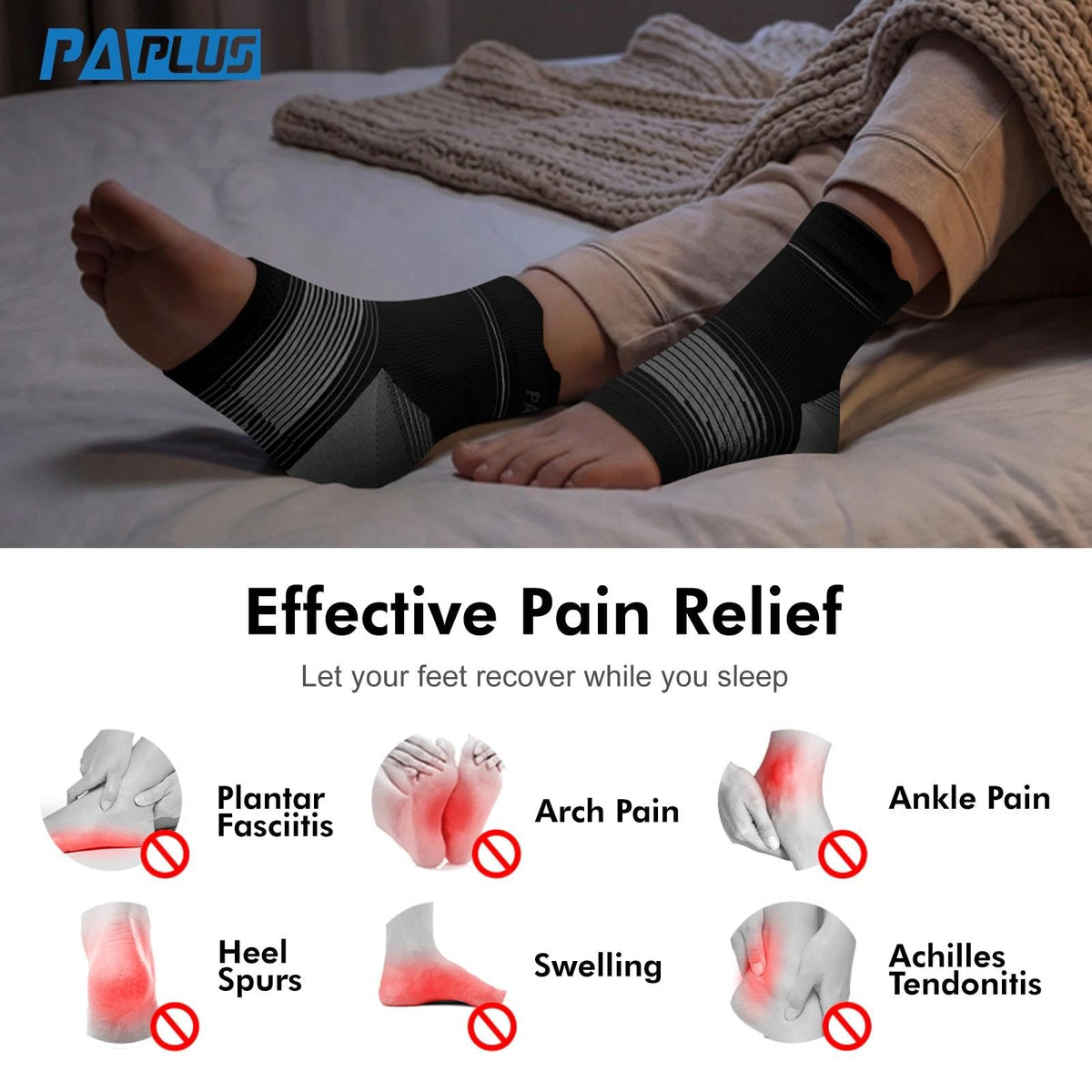 6 Pairs Plantar Fasciitis Socks for Men & Women, Ankle Brace Compression Socks with Arch Support for Achilles Tendonitis, Heel Pain, Swelling & Arthritis Relief, Black, Large