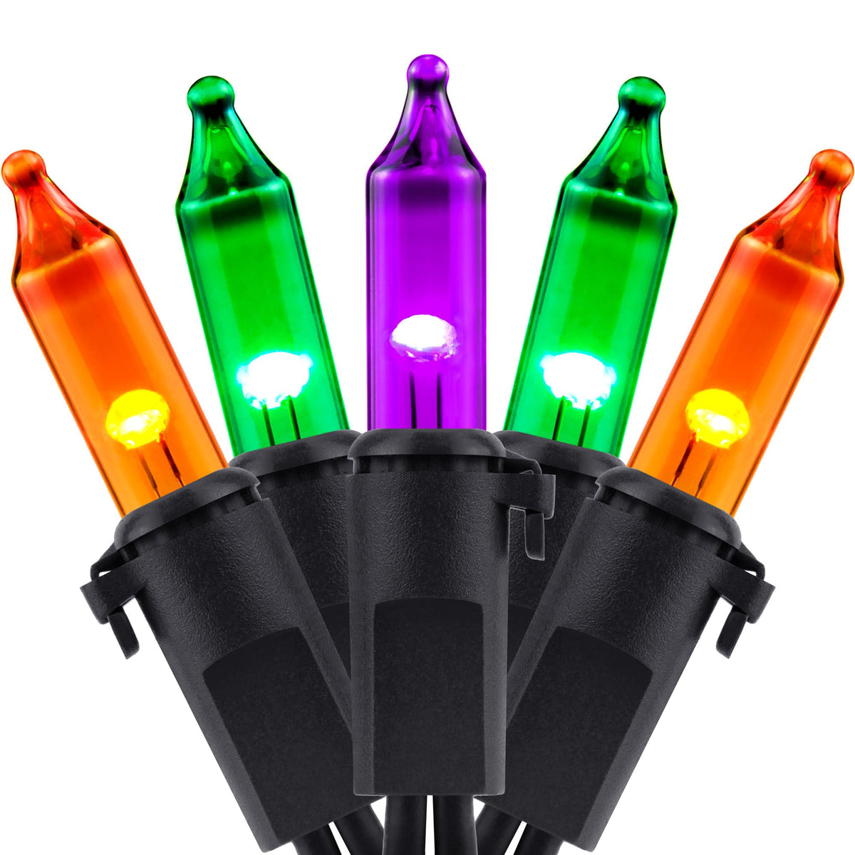 YULETIME 100 Orange Green Purple Halloween String Lights, 33 ft Black Wire