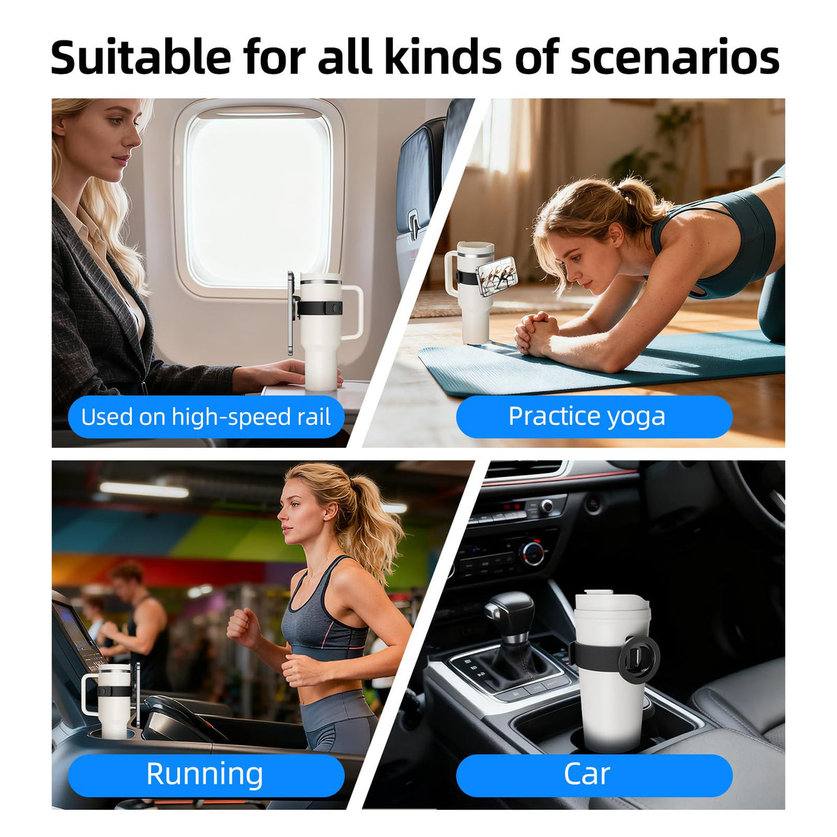 Blissfuhue Water Bottle Magnetic Phone Holder-Upgraded Extra Long Strap,Super Strong Magnet,Adjustable Angle & Strap,Fit Stanley Cup/Owala/YETI,Ideal for Gym/Outdoor/Yoga As Water Bottle Phone Holder