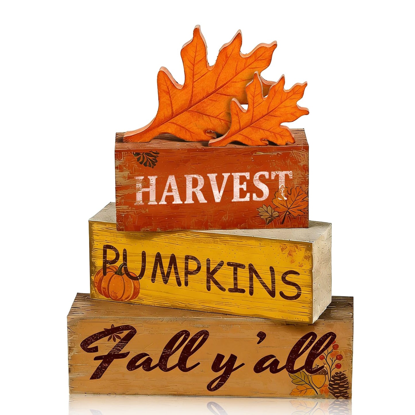 4 Pcs Fall Thanksgiving Tiered Tray Decor Wooden Harvest Pumpkin Signs Fall Yall Rustic Farmhouse Table Decoration Centerpieces Harvest Wooden Blocks for Home Kitchen Living Room Indoor Tabletop Decor