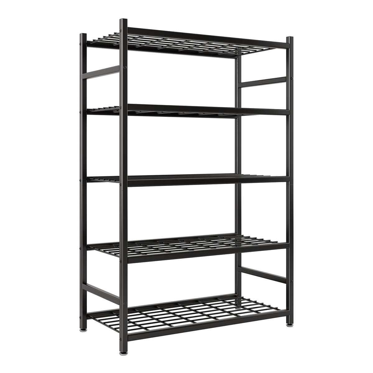 Tujurich 36.4" W Storage Shelves, 5-Tier Metal Shelving Unit with Adjustable Feet, Shelf Organizer for Garage, Kitchen, Pantry and Closet Organization, 36.4" x 11.8" x 68.3", Black