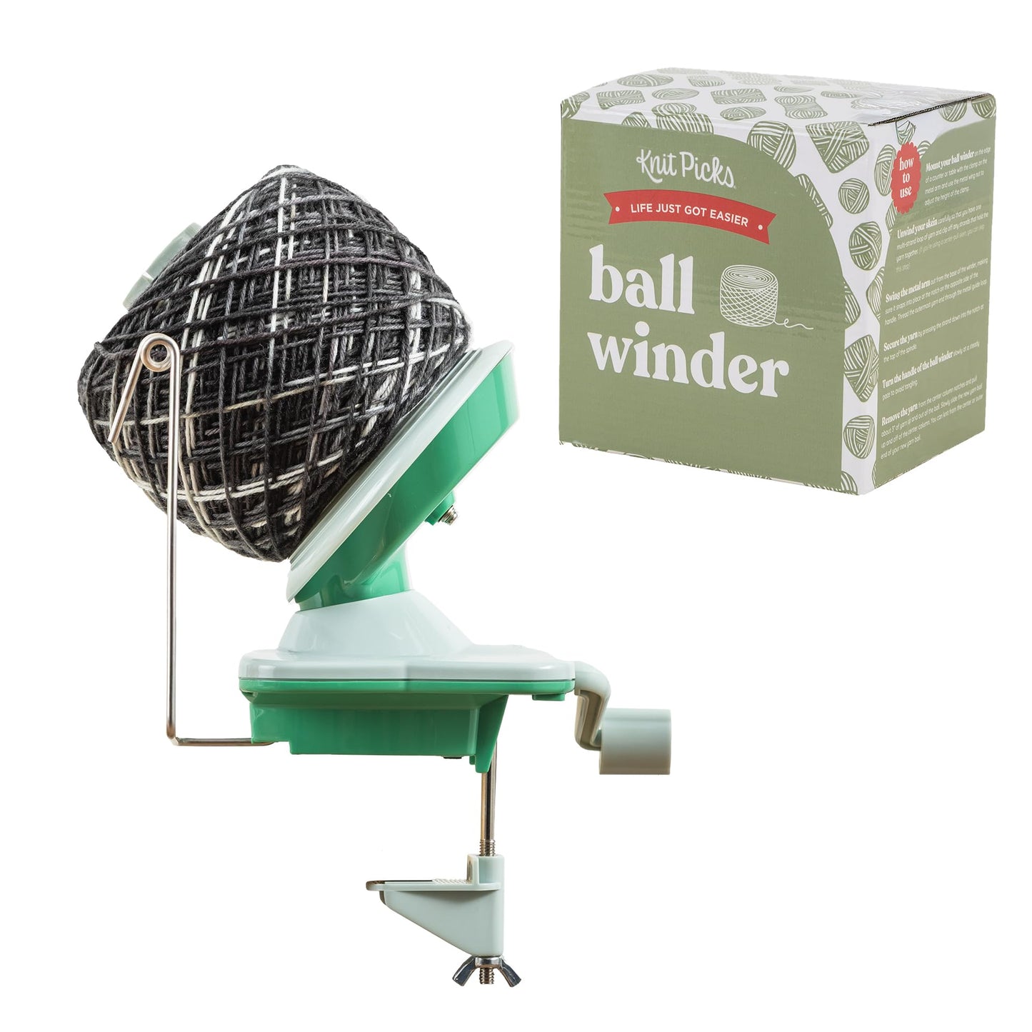 Knit Picks Yarn Winding Bundle - Yarn Ball Winder (Green) and Birch Wooden Yarn Swift