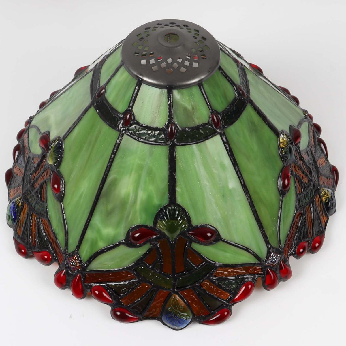 Bieye S10023 Tiffany Style Stained Glass Baroque Lampshade (13-inch Wide Green)