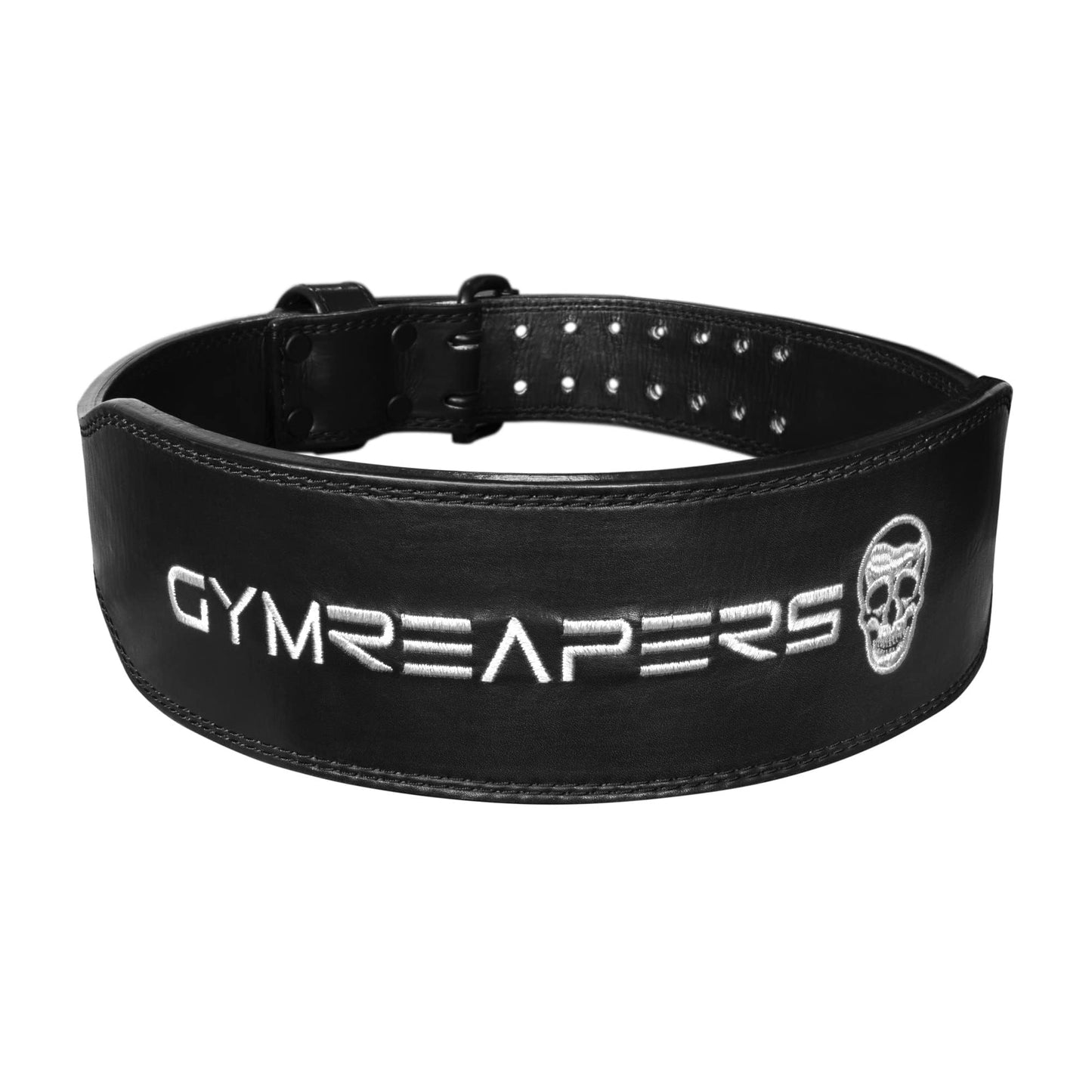Gymreapers Leather Weightlifting Belt for Bodybuilding, Squatting, Lower Back Support & Back Pain - Real Leather, Adjustable Buckle Sizing - Men & Women - (L)