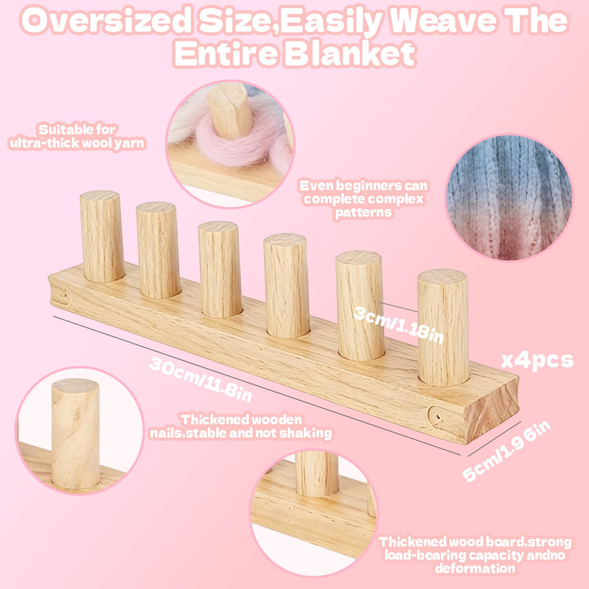 VITASHYNX 47" Chunky Blanket Loom Knitting Kit, Adjustable DIY Loom for Chunky Blanket, Customizable Wood Frame Knitting Machine for Blankets Bulky Yarn Crafts & Cozy Home Décor