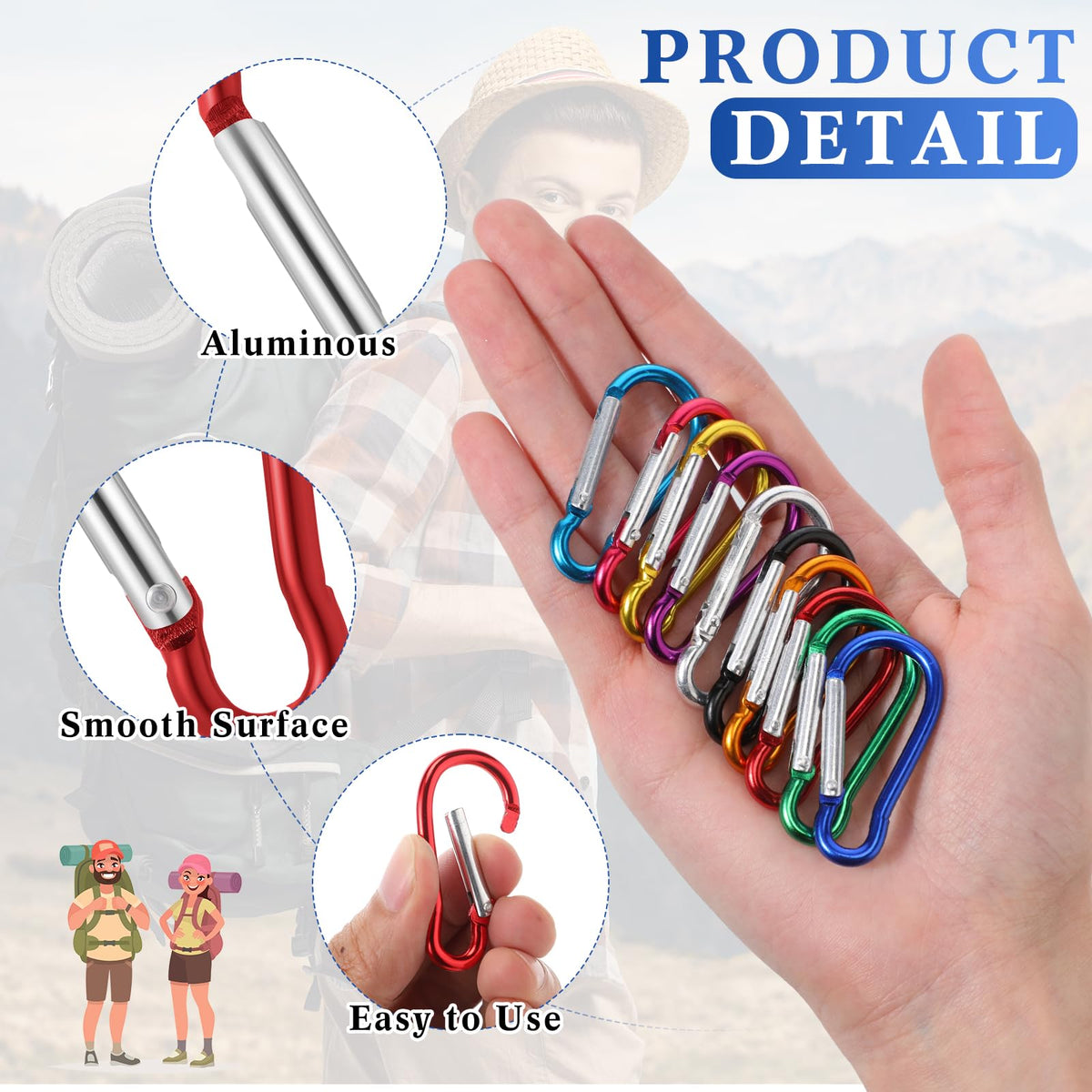 Yaocom 300 Pcs 2" Carabiner Bulk Small Carabiner Clip for Keys Spring Snap Hooks Aluminum Alloy Keychain Clip for Hanging Camping Backpacking Hiking Traveling Fishing Outdoor(Colorful)
