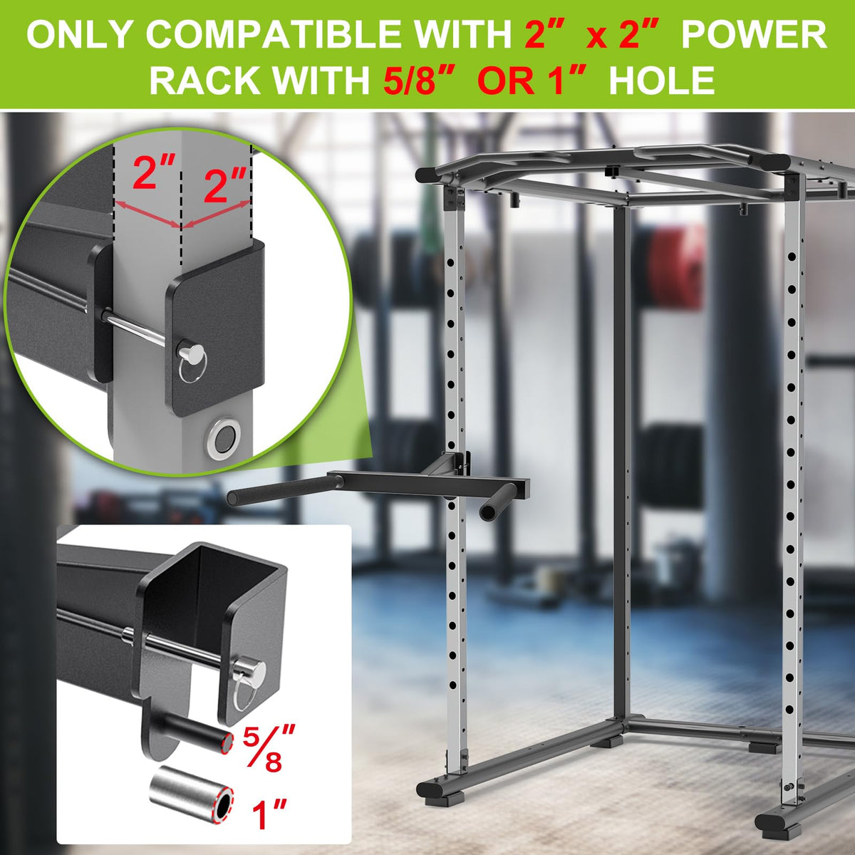 Kipika Y-Shaped Dip Bar for 2" x 2" Power Cage with 5/8" or 1" Hole - Dip Bar Attachments for Home Gym - Heavy Duty Power Rack Attachments - 2" x 2" Squat Rack Accessories for Strength Training