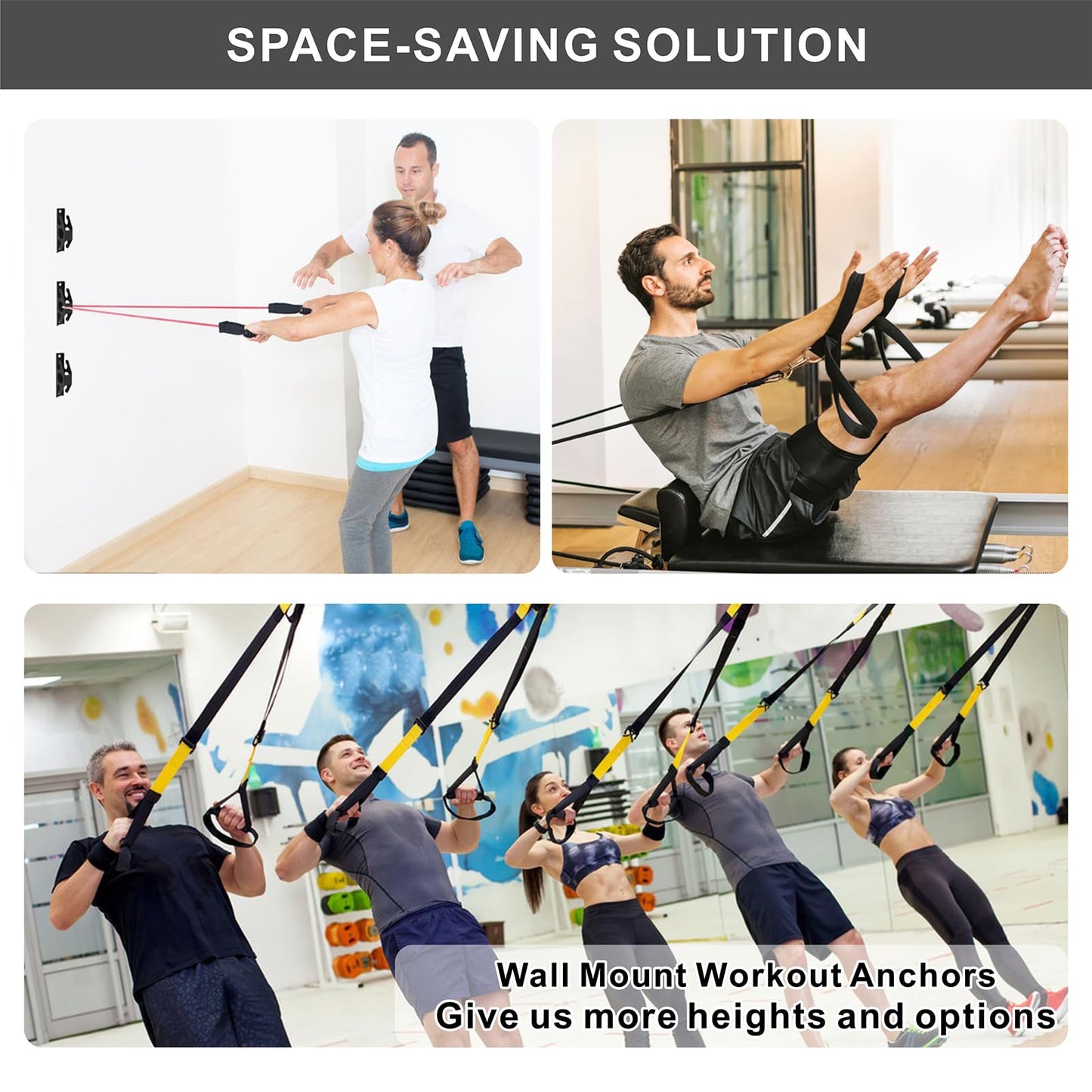 Wpbhk 3PCS Resistance Band Wall Anchors, Wall Mounted Anchors for Resistance Bands, Wall Mount Workout Anchors for Home Gym Workouts, Strength Training, Physical Therapy