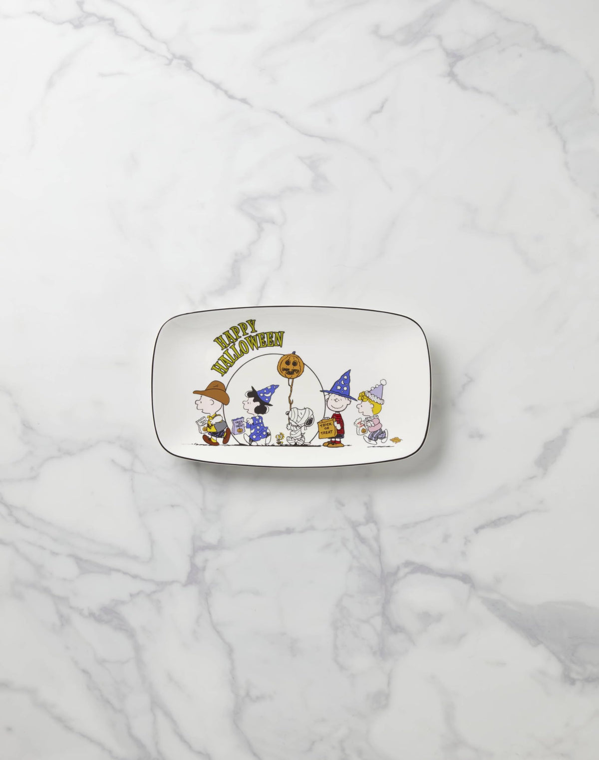 Lenox Serveware, The Great Pumpkin Hors D'Oeuvres Tray, Porcelain Tray, Halloween Decor Indoor, Hand Wash Only, Featuring Peanuts Design, Snoopy, Halloween Party Supplies (1 Piece, 13.75 x 7.75-Inch)