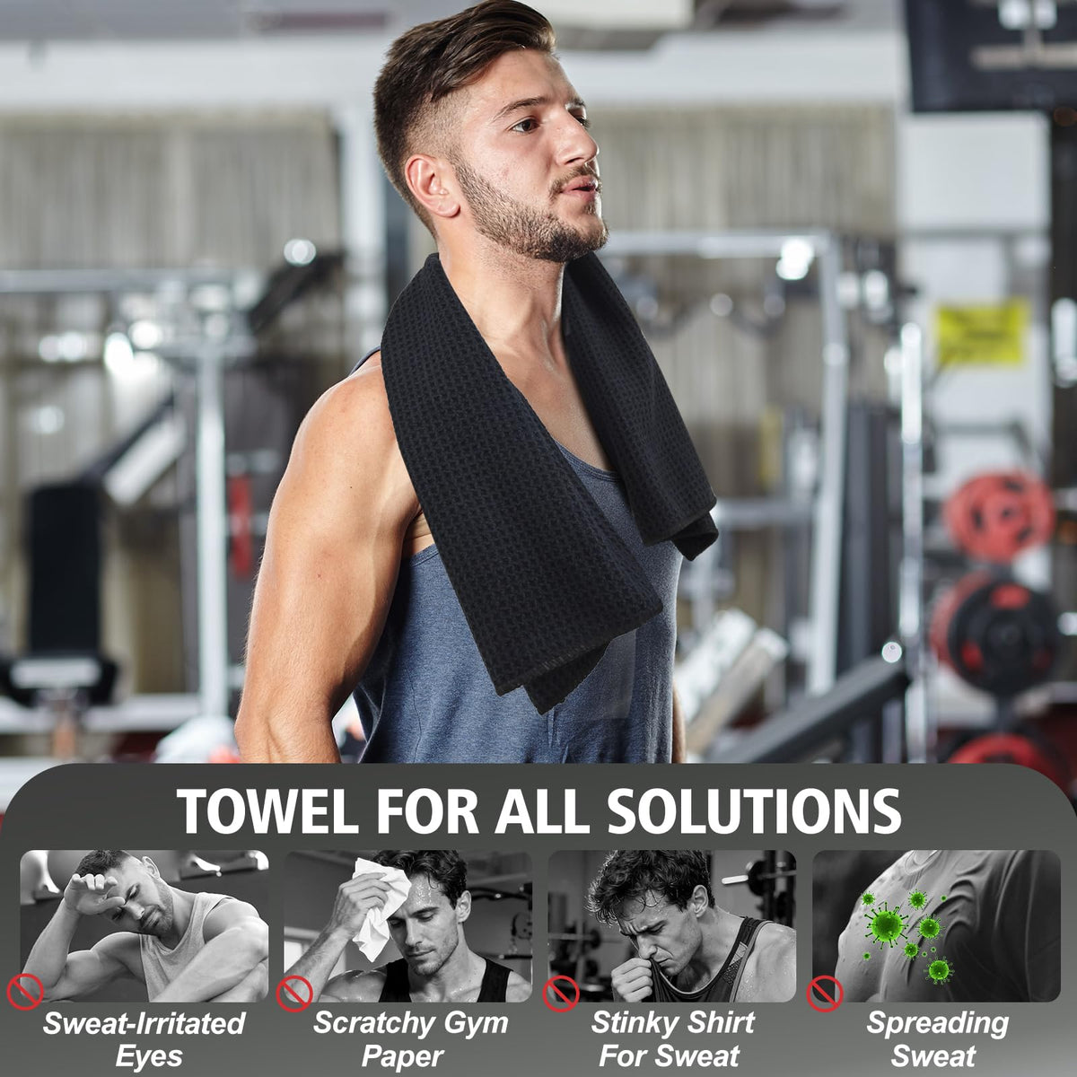 Vnoss Microfiber Gym Towels for Working Out, Quickly Dry Yoga Towels for Men & Women Tennis, 16 Inch x 27 Inch, 6 Pack, Black