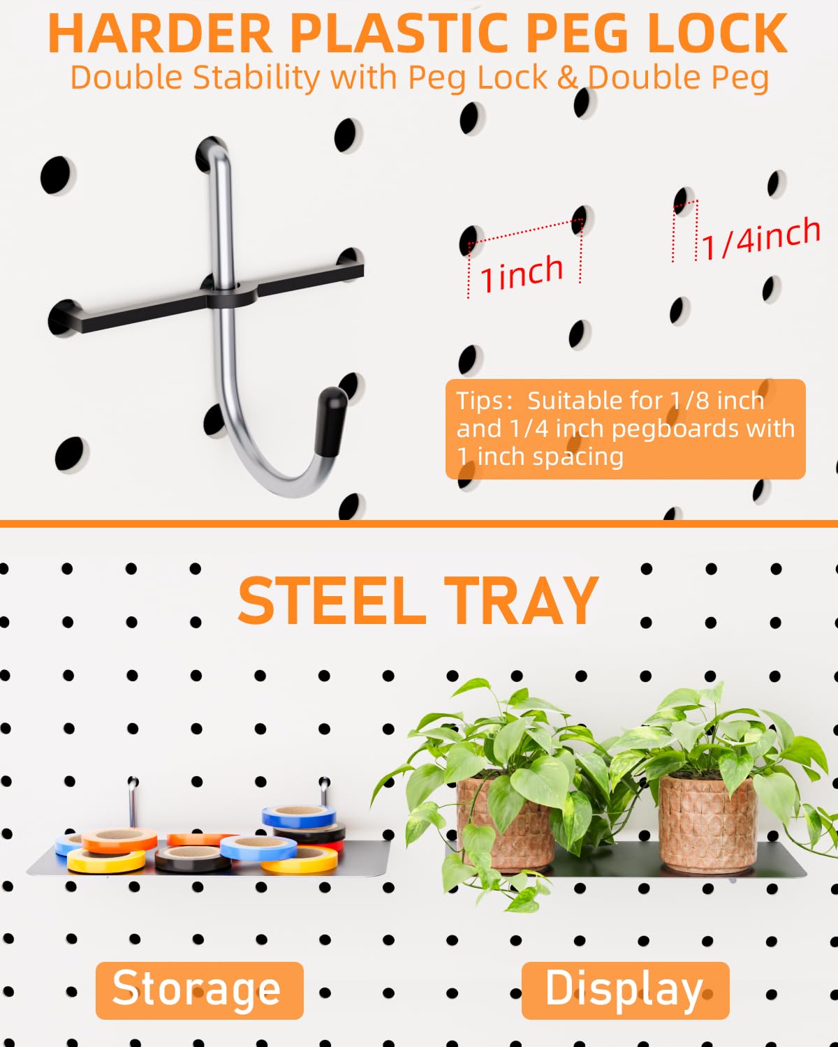 INCLY 238PCS Pegboard Accessories Organizer Kit, Peg Board Hooks Assortment with Peg Bins, Baskets, Paper Towel Holder for 1/8 and 1/4 inch Pegboard Hanging Tools, Garage Wall Storage Attachments