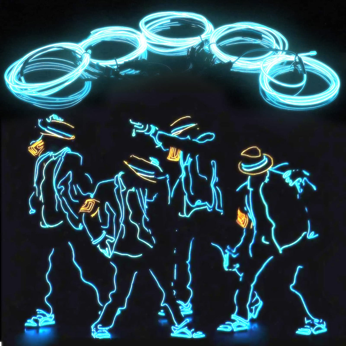 EL Wire 5in1 Portable Neon Rope Lights Strip Wearable Battery Pack Body Lights-360°Illumination Super Bright Cuttable DIY Halloween Christmas Festival Party Game Room Cosplay Costume(Ice Blue 1M)