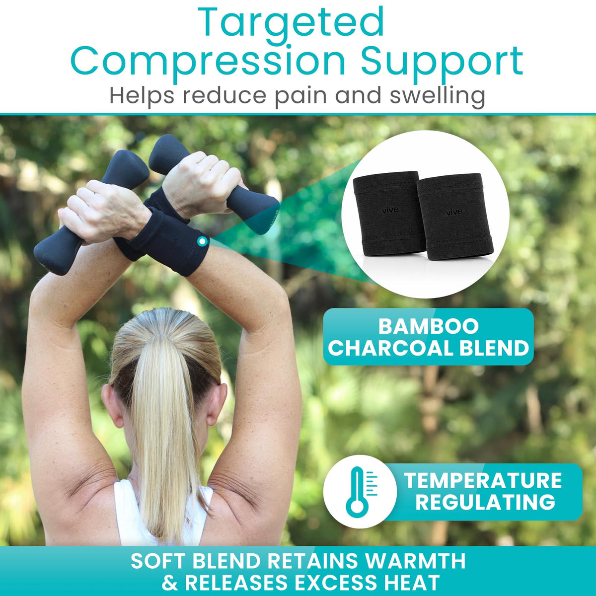 Vive Wrist Compression Sleeves for Women & Men (Pair) - Elastic Support Wristband for Pain Relief & Circulation - Wrist Support for Carpal Tunnel, Arthritis, Tendonitis - Great for Sports Injury