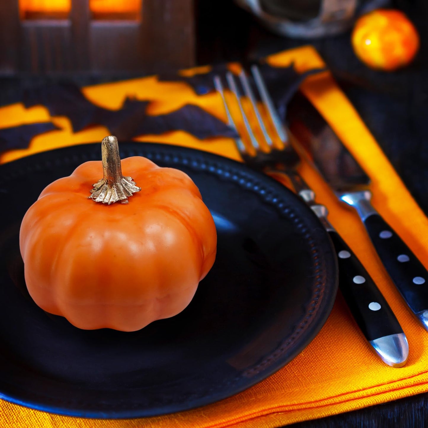 Winlyn 12 Pcs Artificial Orange & Black Pumpkins - Small Decorative Fall Pumpkins for Autumn Harvest, Thanksgiving, Home Party, Wedding Centerpiece, Table Mantel