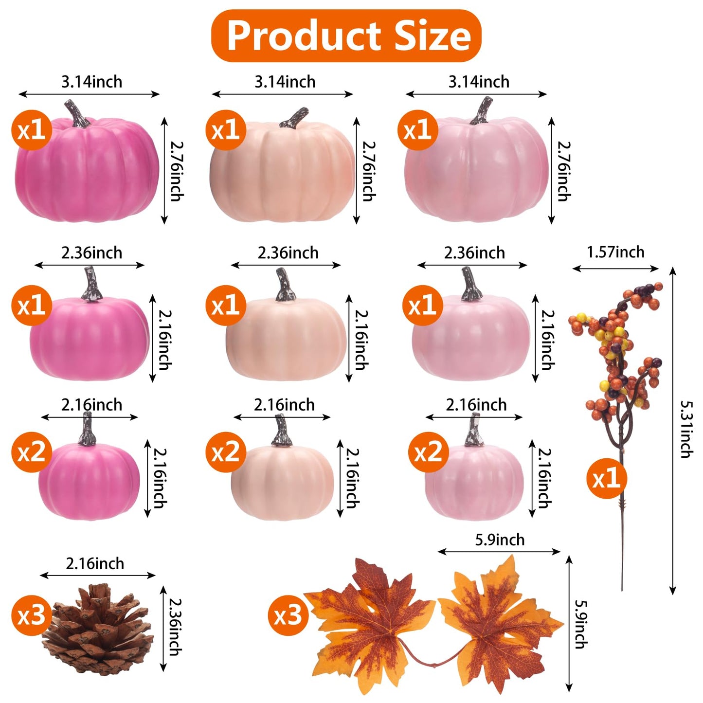 GHGMAO Pumpkin Decor Set, 22 PCS Fall Harvest Decorations - Pink Artificial Pumpkins for Thanksgiving Farmhouse Fall Wedding Home Table Centerpiece Decor