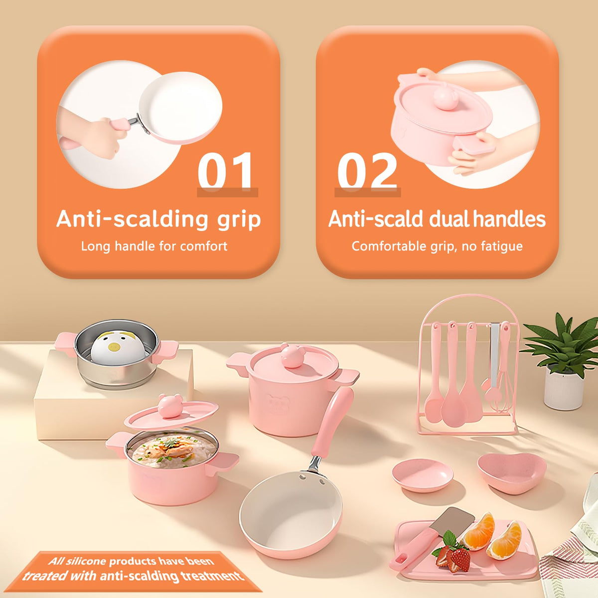 Cicicooie Mini Cooking Sets Real Easy Montessori Kitchen Safe Tools Making for Beginner Cooking Educational（Pink）