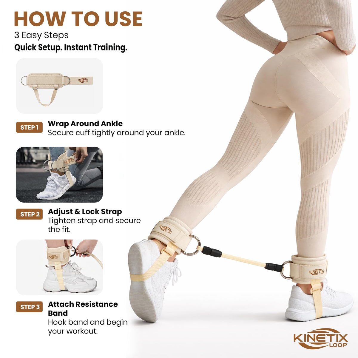 Kinetix Loop Ankle Resistance Bands with Cuffs – 3-Level Latex Exercise Bands for Glutes, Kickbacks & Hip Training | Neoprene Padded Ankle Cuffs for Women & Men | Home Gym Workout Set with Mesh Bag