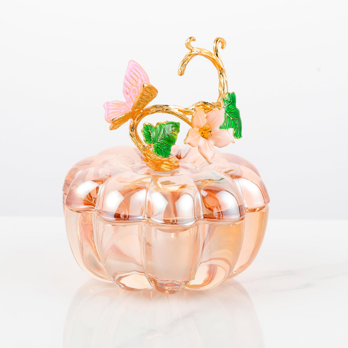 Crystal Pumpkin Ring Jewelry Box - Champagne Pumpkin Collectible Figurines Glass Paperweight Tabletop for Fall Harvest Thanksgiving Halloween Home Decor Gifts for Her Women Mom Girlfriend Wife