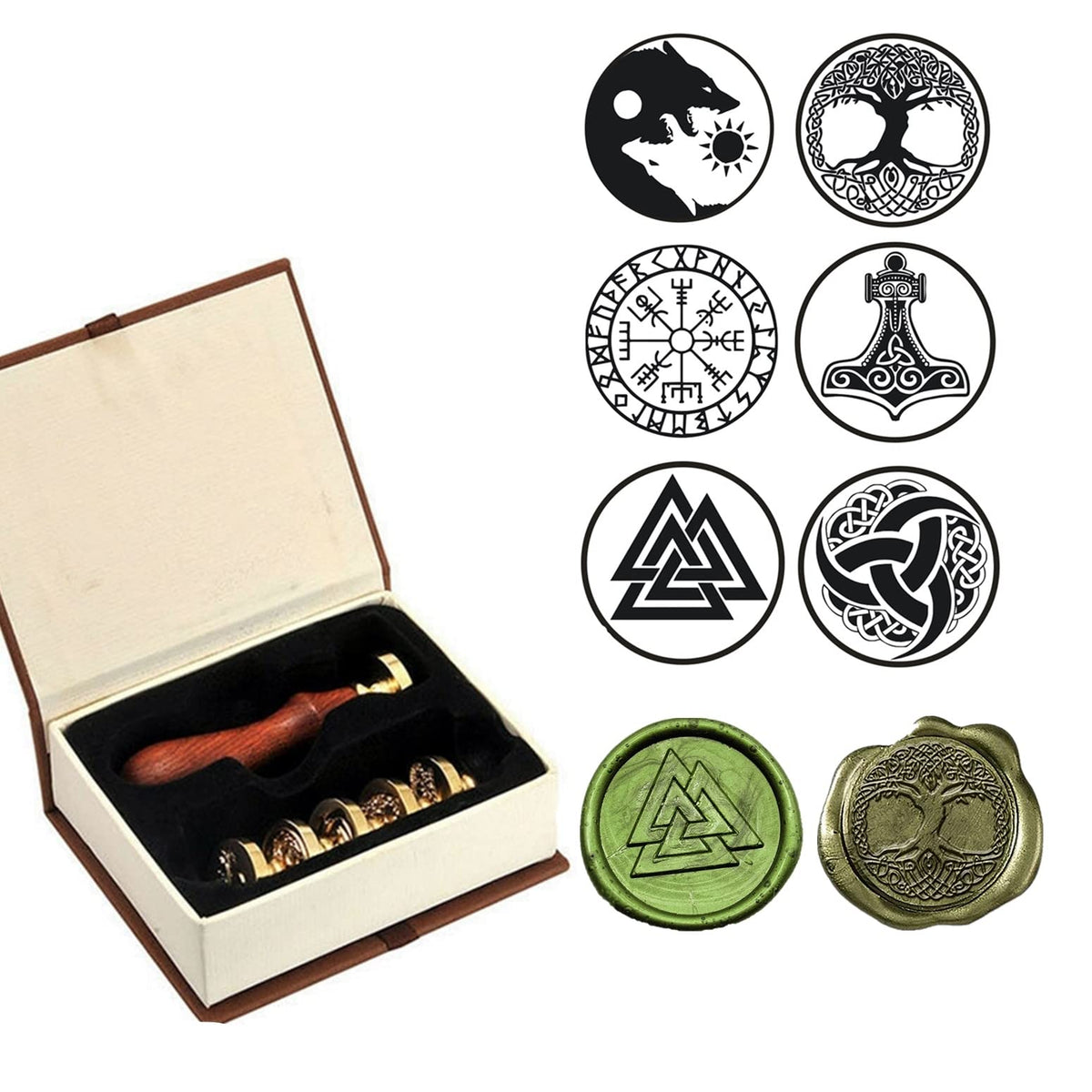 6PCS Viking Rune Wax Seal Stamp, Viking Rune Sealing Wax Stamp, Vegvisir Valknut Tree of Life Seal Wedding Invitation Birthday Party Seal Gifts (6pcs Set) (A1)