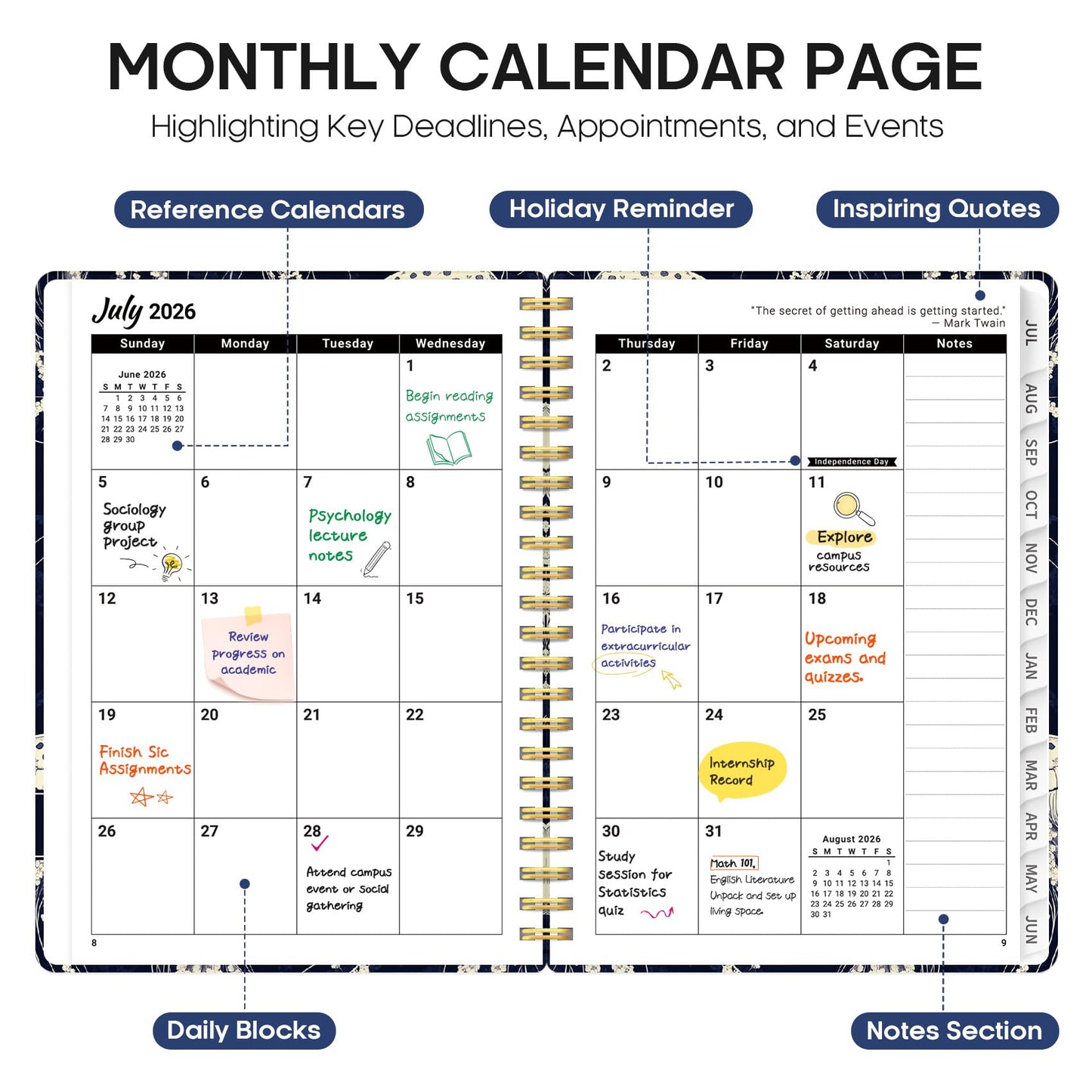 Planner 2026-2027, Academic Year Weekly and Monthly Calender Planner, from Jul 2026 - Jun 2027, Spiral Bound School Planning Book, Perfect for Teacher, Student, Women & Men, A4 (8.5" x 11"), Midnight Jellyfish