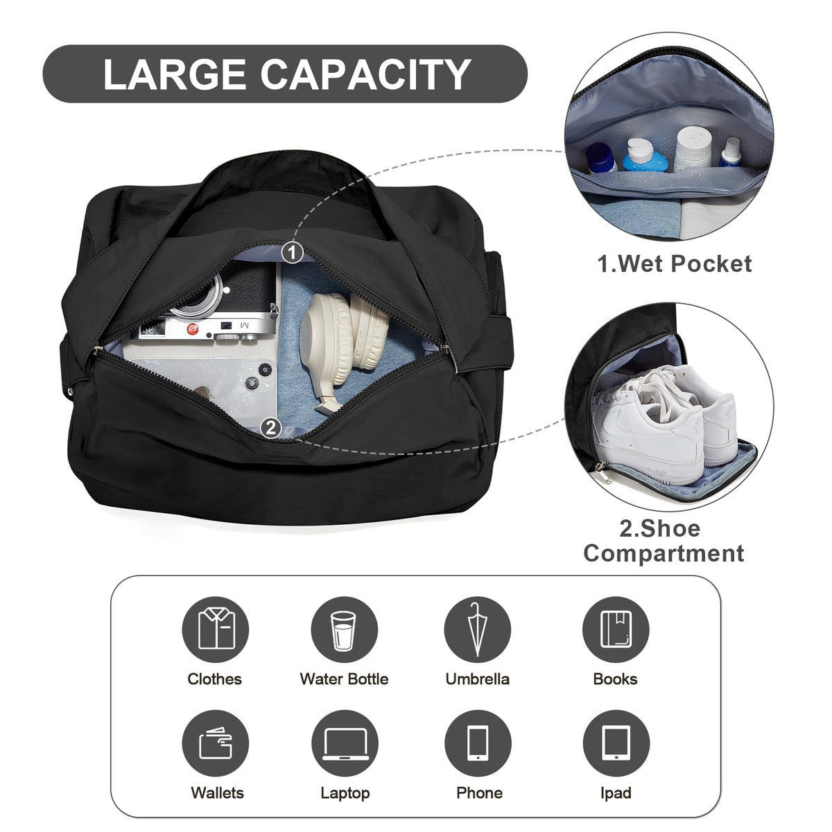 Small Gym Bag with Shoe Compartment, Workout Sport Duffle Bag for Women Travel, Waterproof Shoulder Overnight Bags Lightweight Carry on Tote Bags for Swim, Yoga, Dance