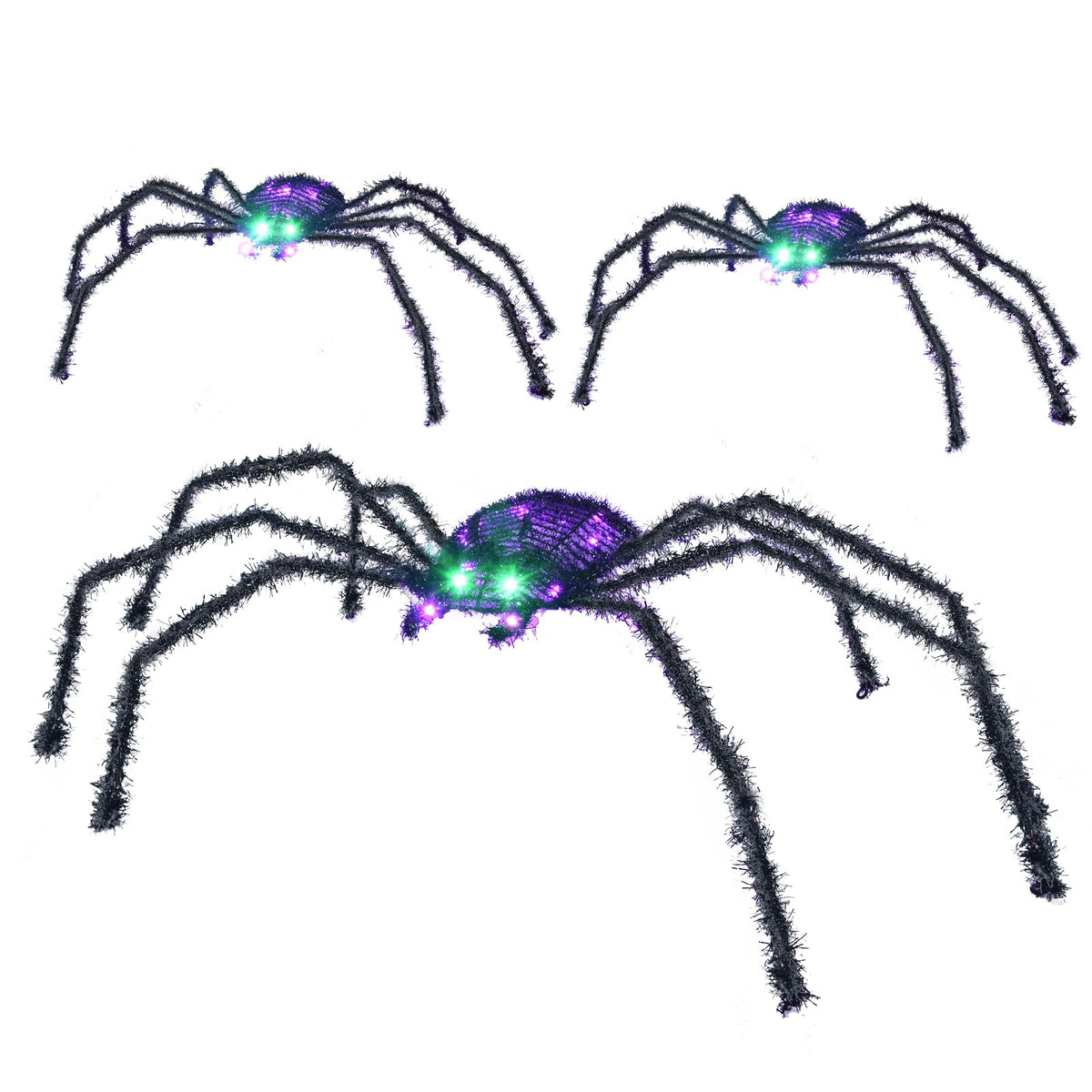 HOYECHI 3-Piece Lighted Halloween Spider - Holiday Decorations Outdoor Set of 3 Spider with 35 LED Lights for Front Yard Porch Gardens Party Outside Halloween Decor - Black