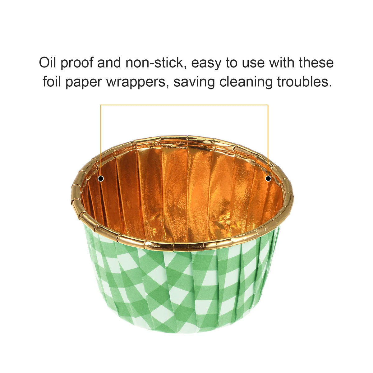 HARFINGTON Gold Green Plaid Cupcake Cups, 50pcs Aluminum Foil 3.5oz Standard Cupcake Liners Cupcake Baking Cups for Birthday Party Supplies Weddings Decorations