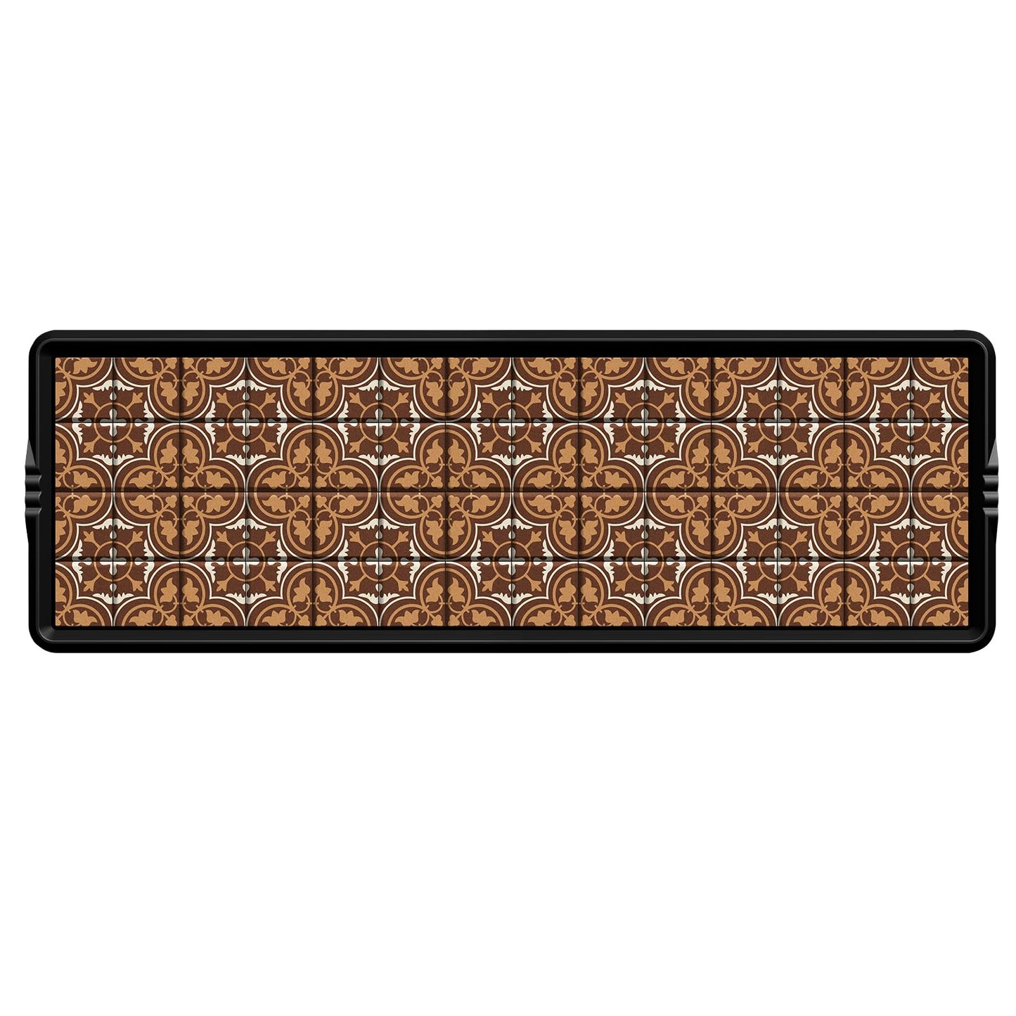 BEHERO Boot Tray Shoe Mat Decorative Patterned, Rubber Boot Matt Tray Indoor and Outdoor Use, 16" x47.5" Shoe Cleaning Mat Non-Slip, Shoe Storage Waterproof with Artistic Prints for Entryway (Brown)