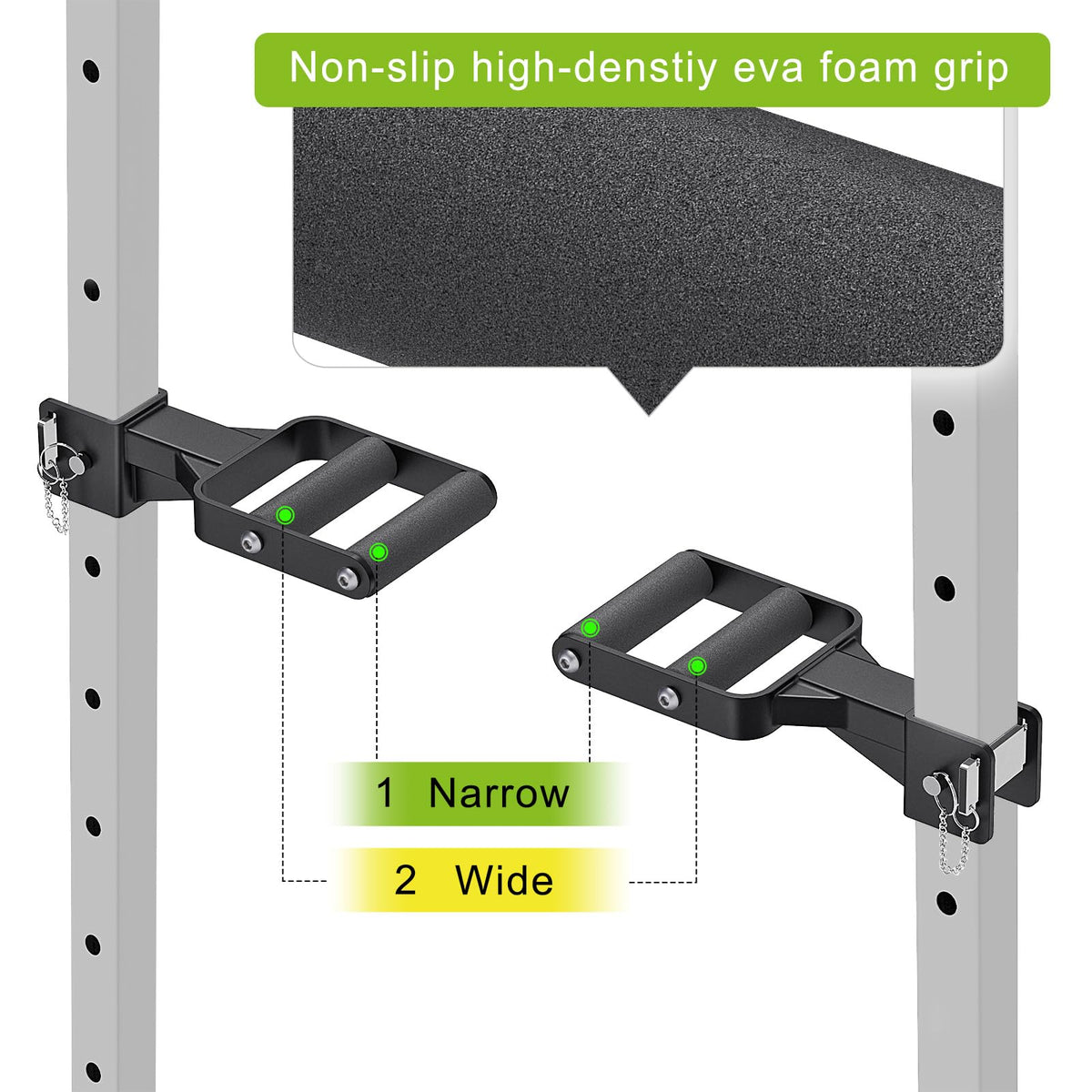 Kipika Y-Shaped Dip Bar for Power Cage with 5/8" or 1" Hole - Dip Bar Attachments for Home Gym - Heavy Duty Power Rack Attachments - Squat Rack Accessories for Strength Training (For 2" x 2" Power Rack with Foam Grips)
