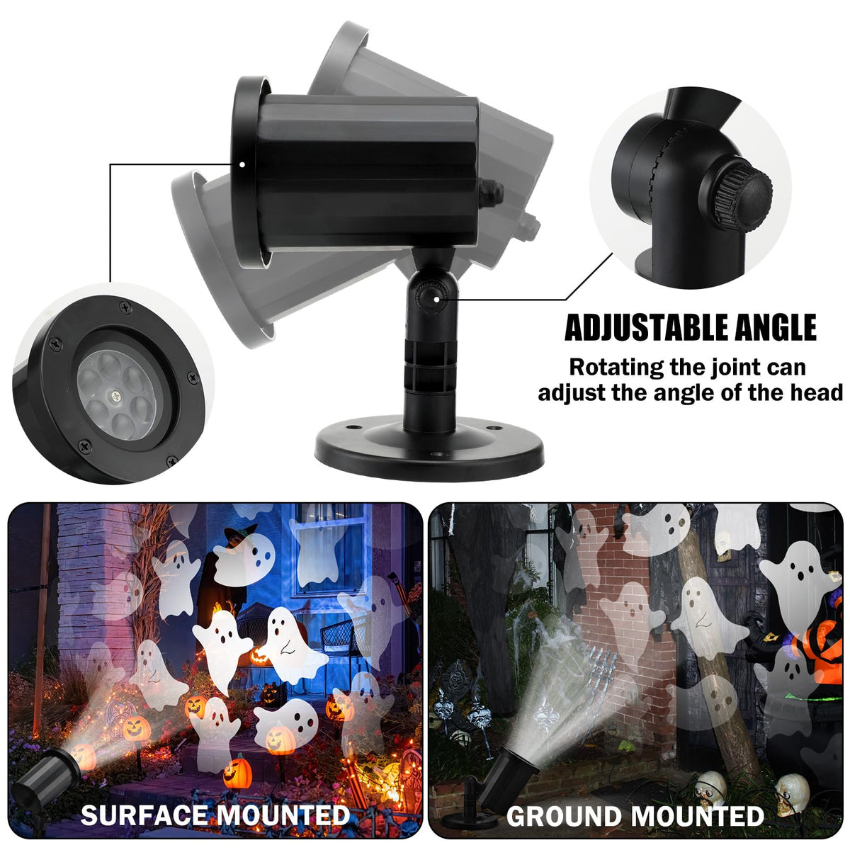 Glooglitter Halloween Projector Lights Outdoor Ghost Rotating Projector Yard Stake Lights Halloween Ghost Projector for Home Theater, Ceiling, Room, Patio, Garden, Halloween, Bedroom Decor