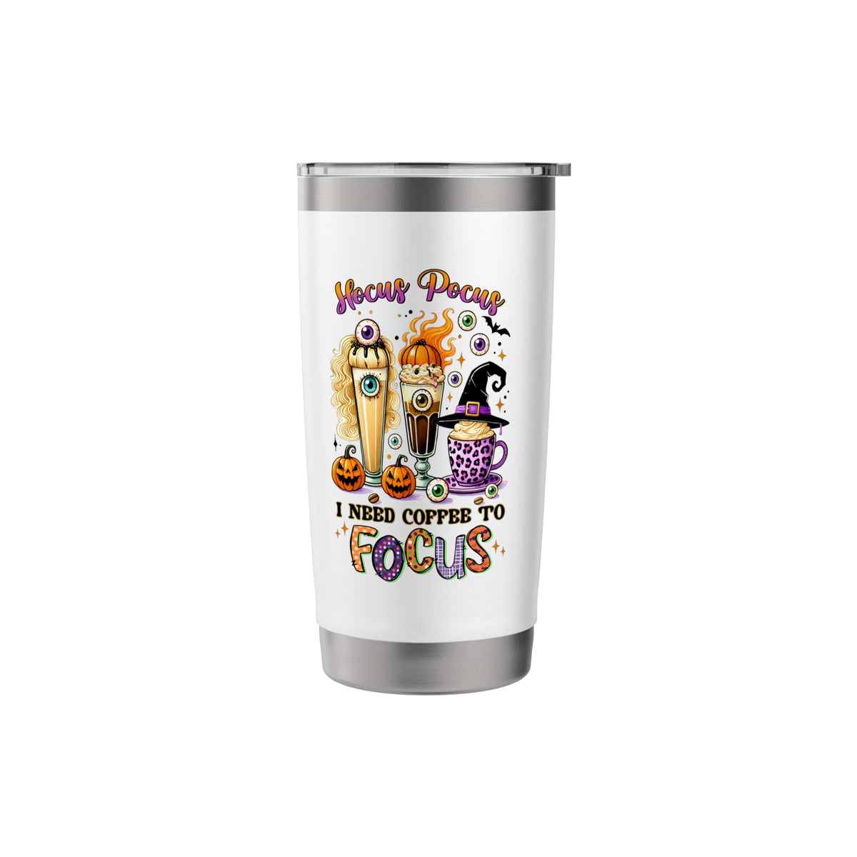 Halloween Hocus Pocus I Need Coffee To Focus Travel Bottle Stainless Steel Insulated Tumbler