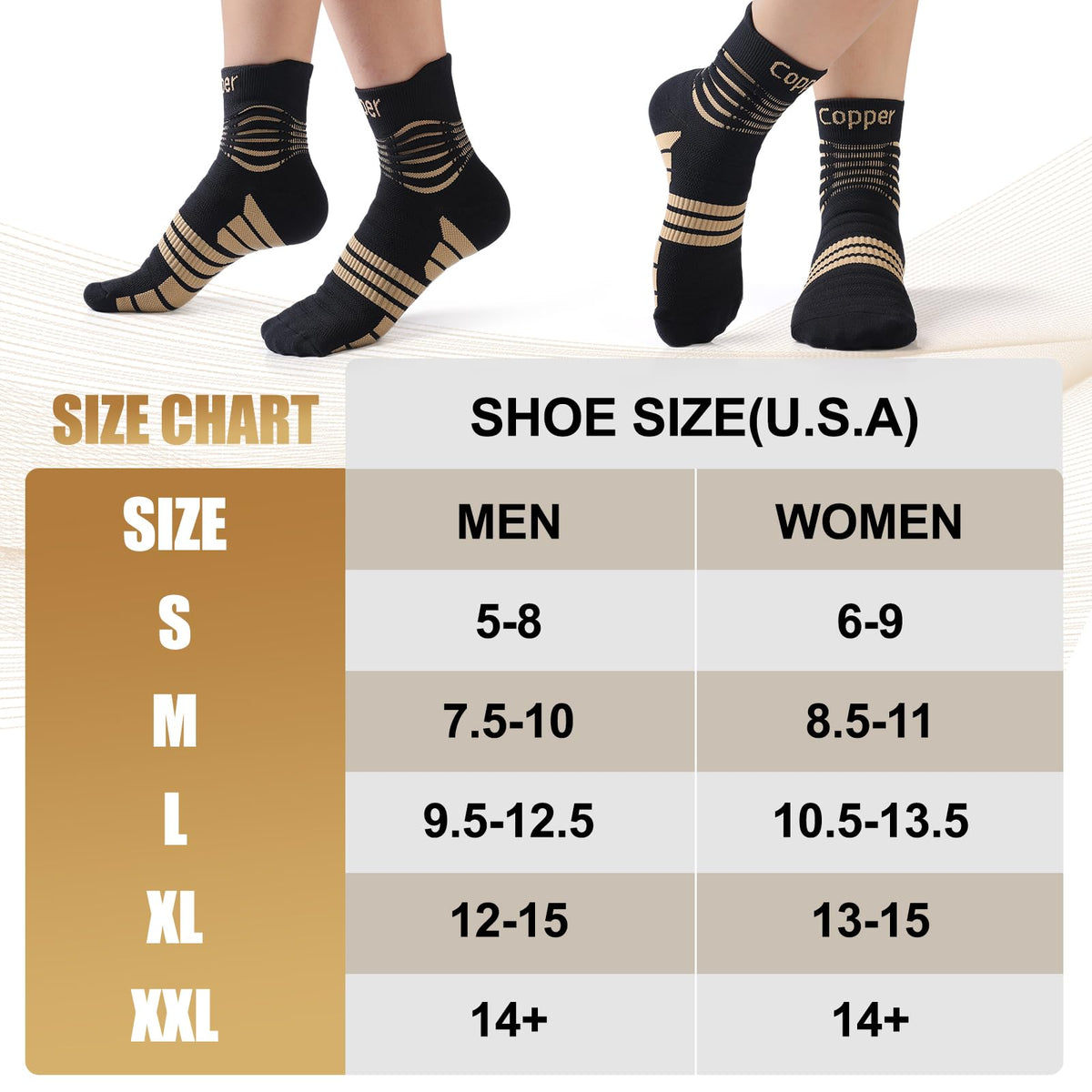 NEENCA Copper Compression Socks, Medical Ankle Support Socks for Injury Recovery & Pain Relief, Sport Protection, Women & Men Circulation, Swelling, Runner, Travel, Pregnancy, Flying—1 Pair, 20-30mmHg