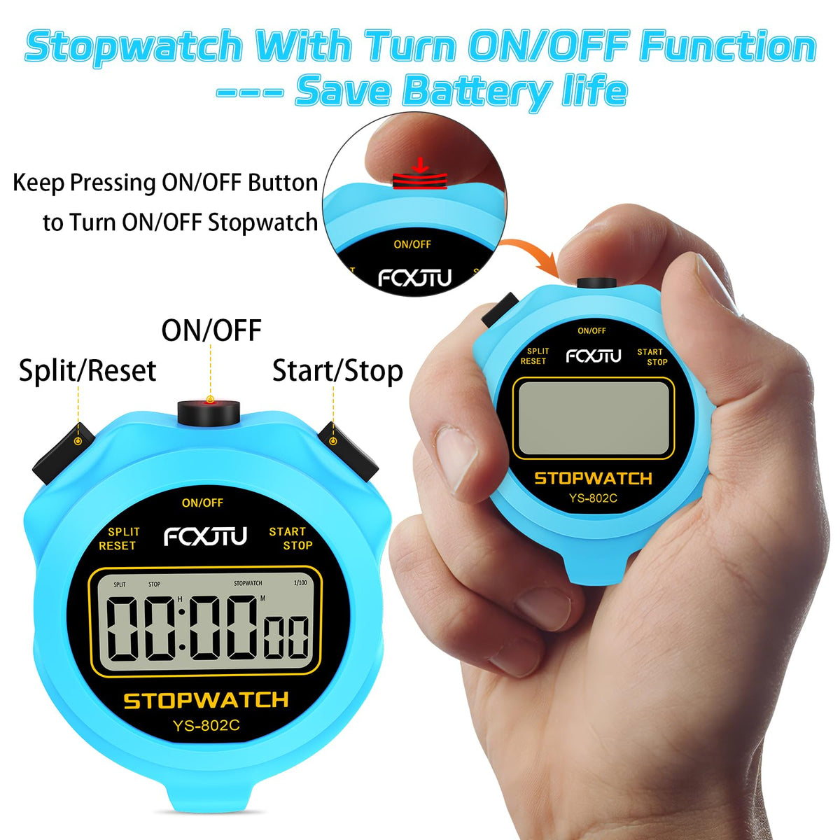FCXJTU Digital Simple Stopwatch Timer, No Bells, No Alarm, Simple Basic Operation, Silent, Clear Display, ON/Off, Large Display for Running Training Sports Kids Coaches Referees Teachers