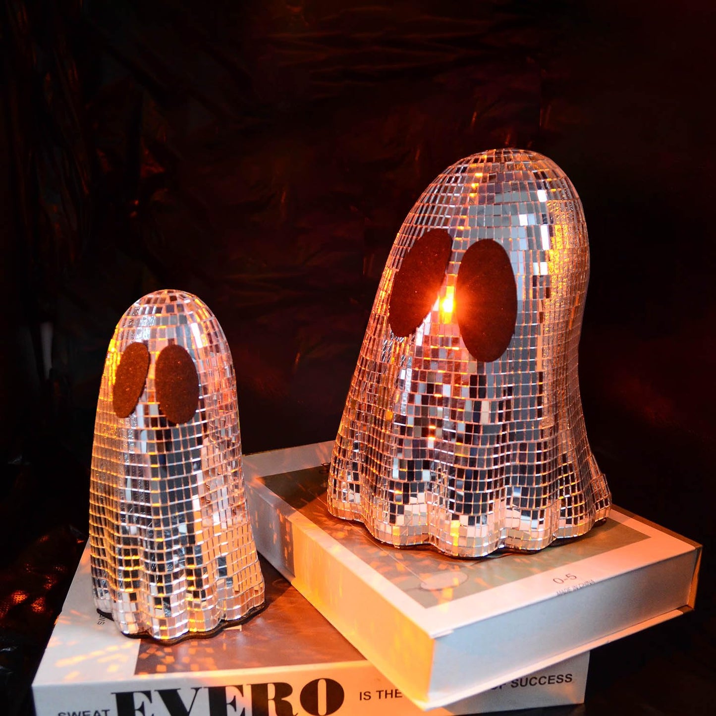 2 Pcs Halloween Disco Ghost Decor Ghost Disco Ball Table Decoration Indoor Glitter Sign Halloween Tiered Tray Decor for Props Home Tabletop Decorations