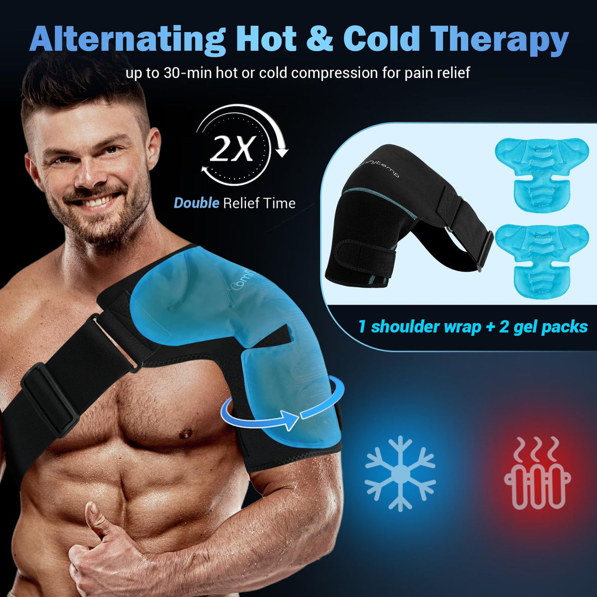 Comfytemp Shoulder Ice Pack Wrap Shoulder Brace, Gel Cold Compression Sleeve for Injuries Reusable Arm Rotator Cuff Pain Relief, Therapy Recovery Items for Men Women, 2 Gel Ice Packs