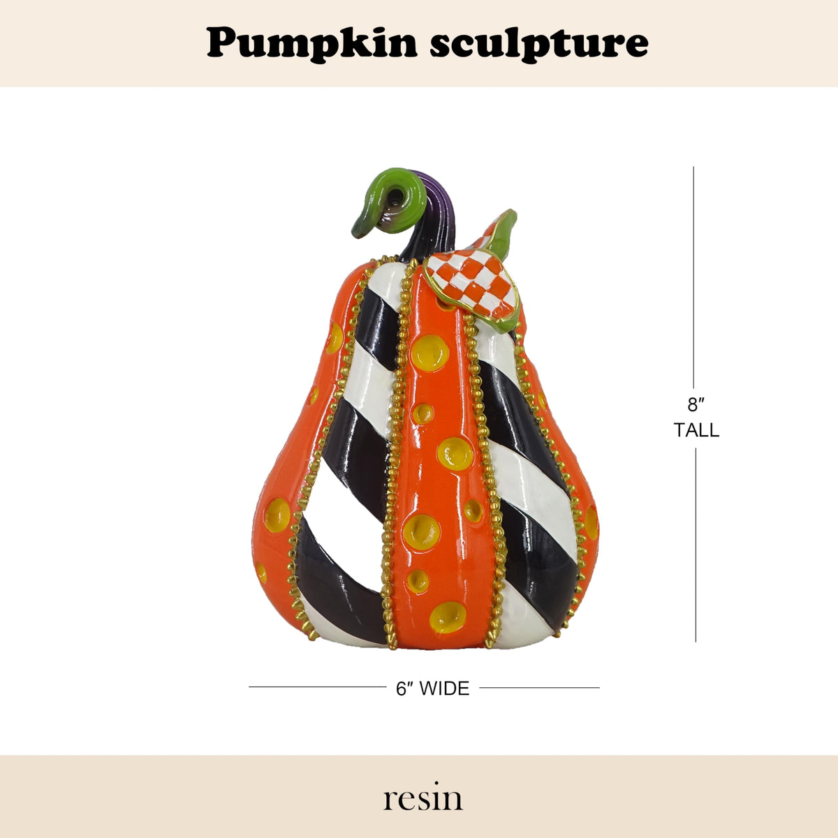 SEAKINGDOM YHH Premium Handmade Pumpkin Statue - 8 Inch Fall Harvest Decor, Resin Sculpture for Thanksgiving Centerpiece, Halloween Tabletop, Mantel & Bookshelf Display (Orange)