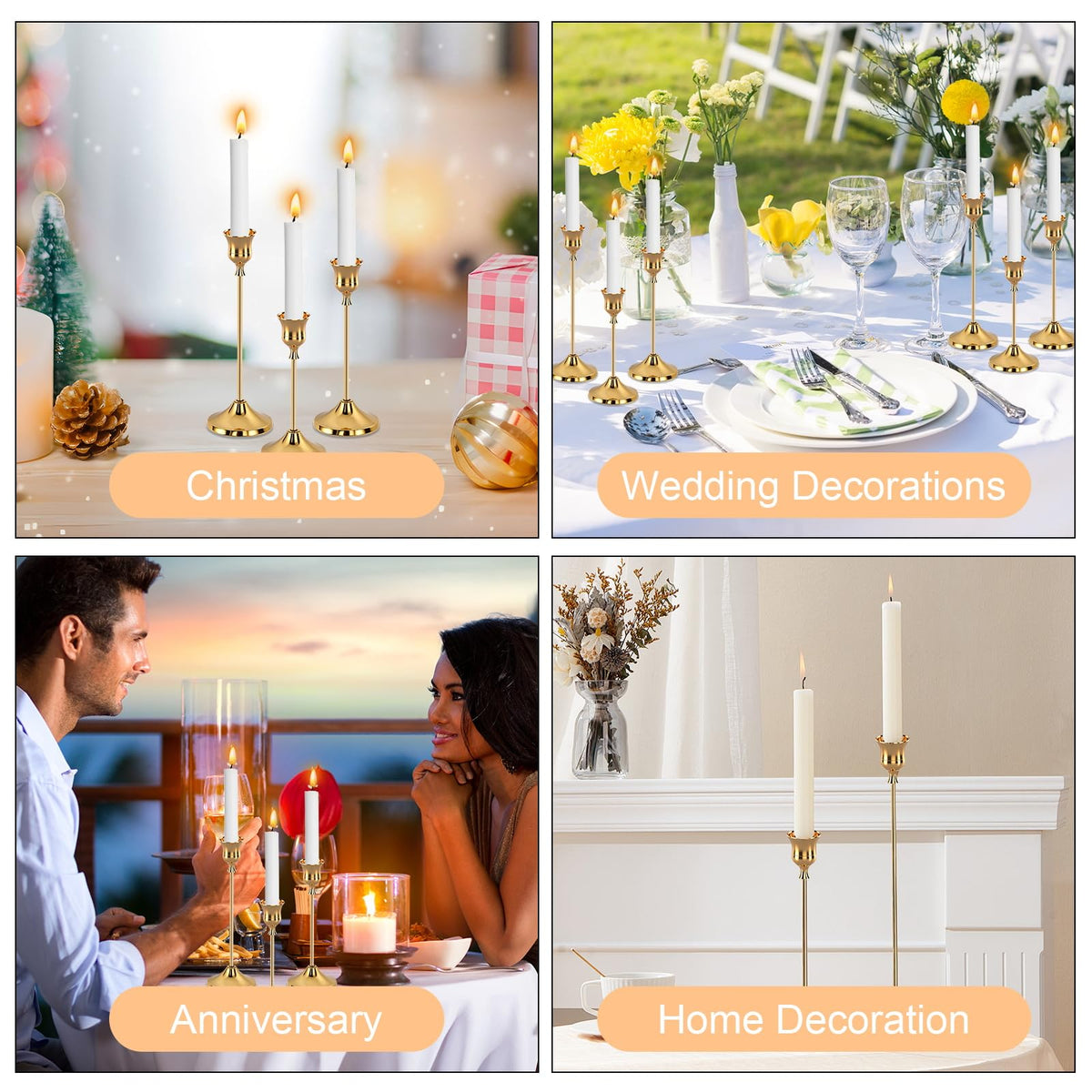 6pcs Gold Candle Holders, Candlestick Holders Taper Candle Holders for Pillar Candles Sticks Holder Decor Halloween Christmas Decorations Candle Candelabros para Centros de Mesa