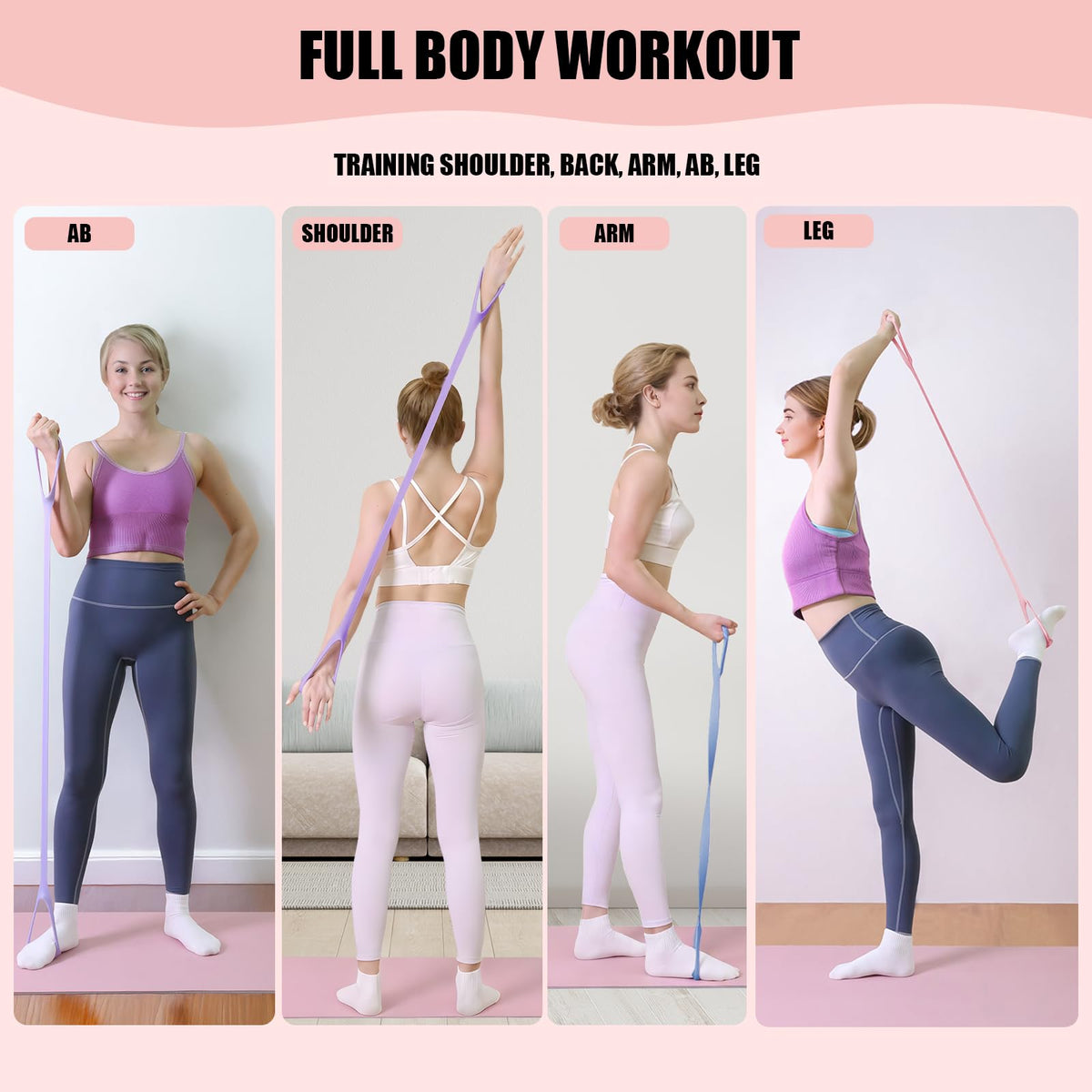 TREKONPEAK Figure 8 Resistance Bands, 8-Shaped Exercise Band for Women Arms Shoulder Back Legs Stretching Pilates Yoga (Pink 15Lb & Purple 25Lb & Blue 35Lb)