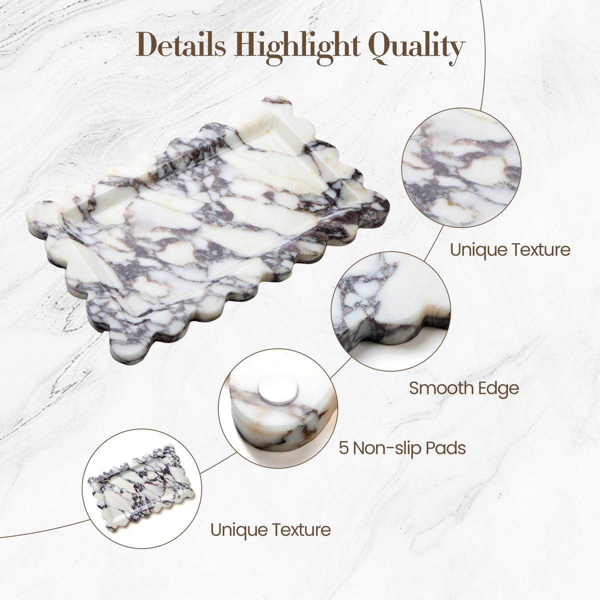 SAMAH Calacatta Viola Natural Marble Tray, Scalloped Bathroom Tray, Luxury Decorative Trays for Bathroom, Vanity, Dresser, Kitchen & Home Decor, Housewarming Gifts New Home (Rectangle)