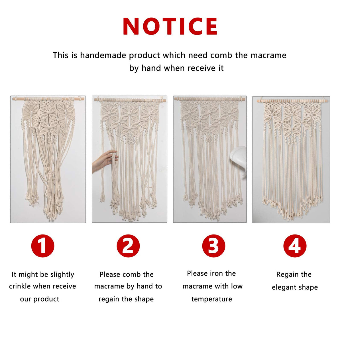 RLoncomix Macrame Wall Hanging Boho Art Hand Woven Geometric Tassel Chic Home Apartment Dorm Room Nursery Party Decoration, White, 16x30 Inches