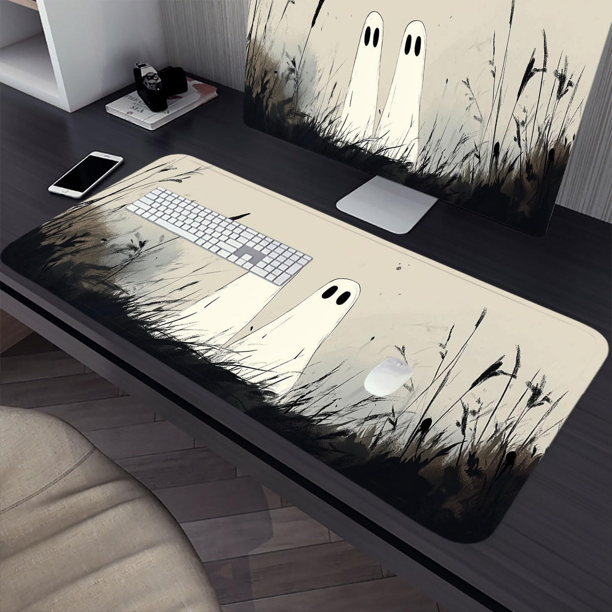 Cute Ghost Desk Mat Cartoon Fantasy Halloween Spooky Mousepad XL Large Gaming Mouse Pad Laptop Keyboard Mat Desk Pad 31.5"x11.8" Office Computer Keyboard Laptop Home
