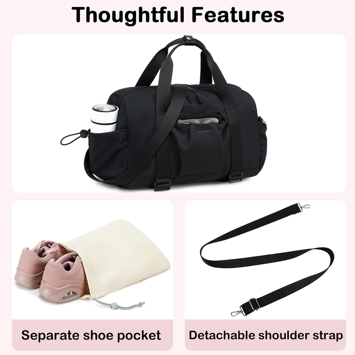 LEDAOU Small Gym Bag for Women, Mini Duffle Bag with Yoga Mat Holder Lightweight Carry On Sports Bag with Separate Shoe Pocket and Wet Pocket Duffel Bags Dance Yoga Workout Bag